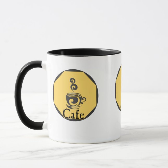 Uma na moda e uma caneca de café elegante com um e (Esquerda)