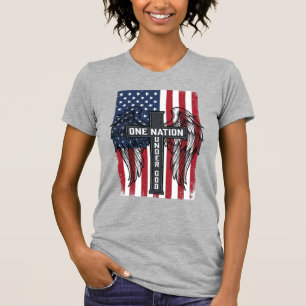 Uma Nação Sob Deus Camisa Patriótica Asa Cruz_1