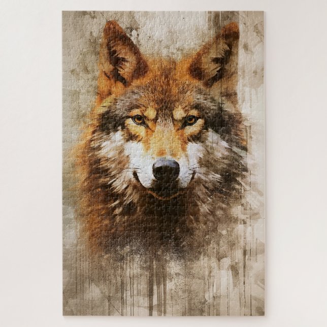 Uma pintura a tinta de um quebra-cabeça de lobo (Vertical)