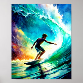 Uma pintura vibrante de um Poster de surf de pesso