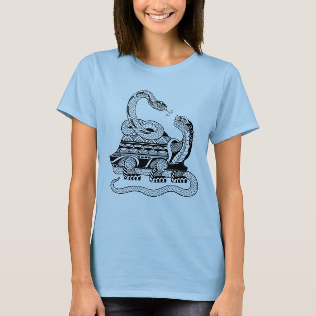 uma tartaruga entrelaçada com um T-Shirt cobra (Frente)