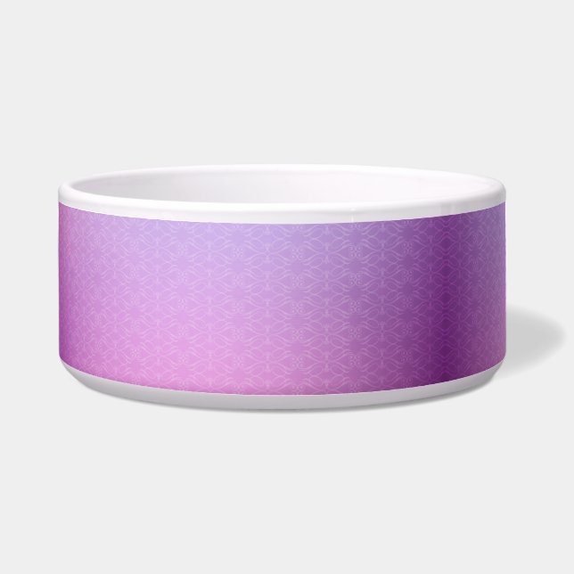 Uma tigela de pet com gradiente roxo e um padrão g (Frente)