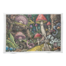 Uma toalha de chá decorativa de floresta psicodéli