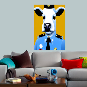 Uma vaca de uniforme policial   AI Art Poster
