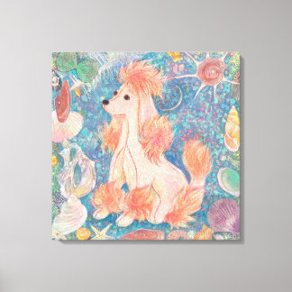 "Umi Poodle" Pink Poodle & Seashell Dream Canvas A