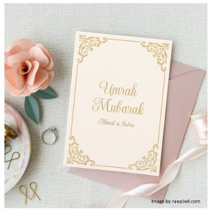 Umrah Mubarak Cream Cartão Elegante Dourado
