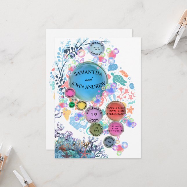 Under Sea Water Wedding Invitation (Frente/Verso In Situ)