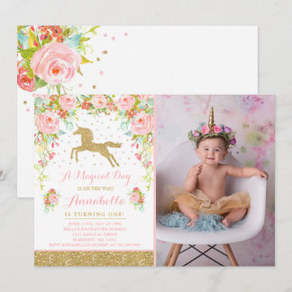 Unicorn Aniversário Convite Rosa Dourado Unicórnio