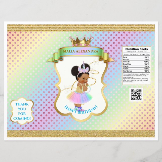 Unicorn Arco-Íris Afro Puff Baby Girl Chip Bag (Frente)