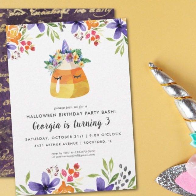 Unicorn Candy Corn | Convite para Festas de Hallow (Criador carregado)