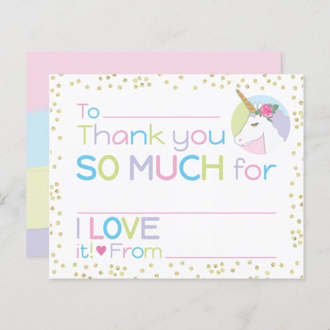 Unicorn Girl Stationery Fill-in Obrigado (Frente/Verso)