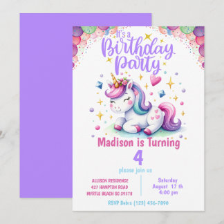 Unicorn Girls Rainbow Colors - Convite de Aniversá