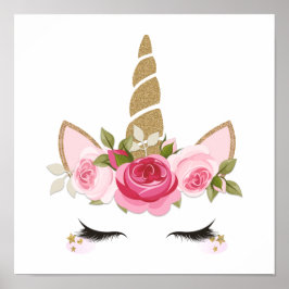 Unicorn Gold Floral Fofo Poster Moderno