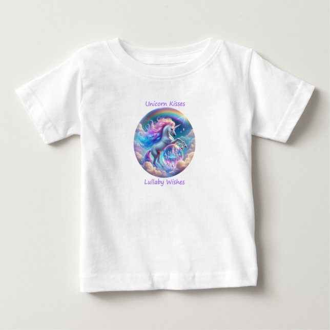 Unicorn Kisses Lullaby Wishes Rainbow Baby T-Shirt (Frente)