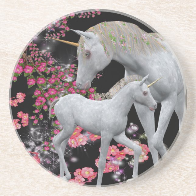 Unicorn Mare and Foal Fantasy Bebe Porta copos (Frente)