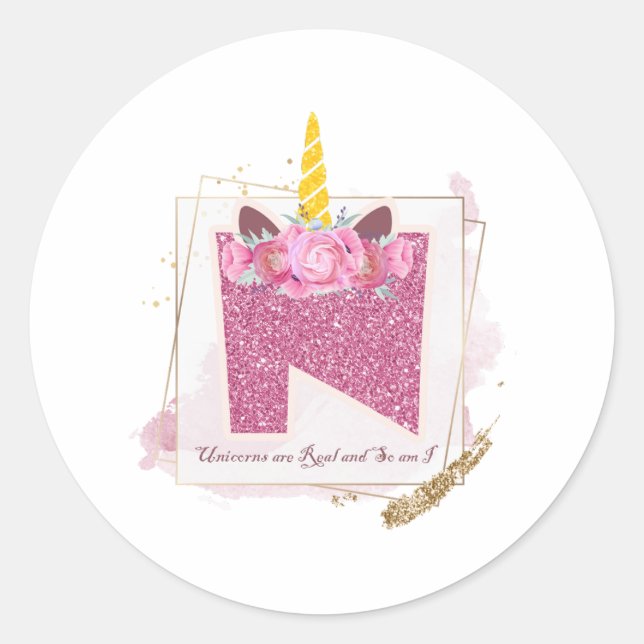 Unicorn Monograma N Autocolantes Personalizados (Frente)