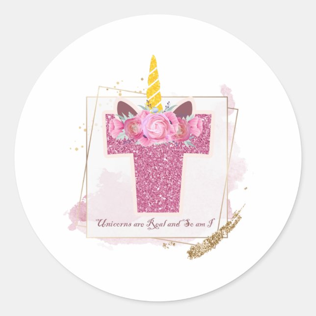 Unicorn Monograma T Autocolantes personalizados (Frente)