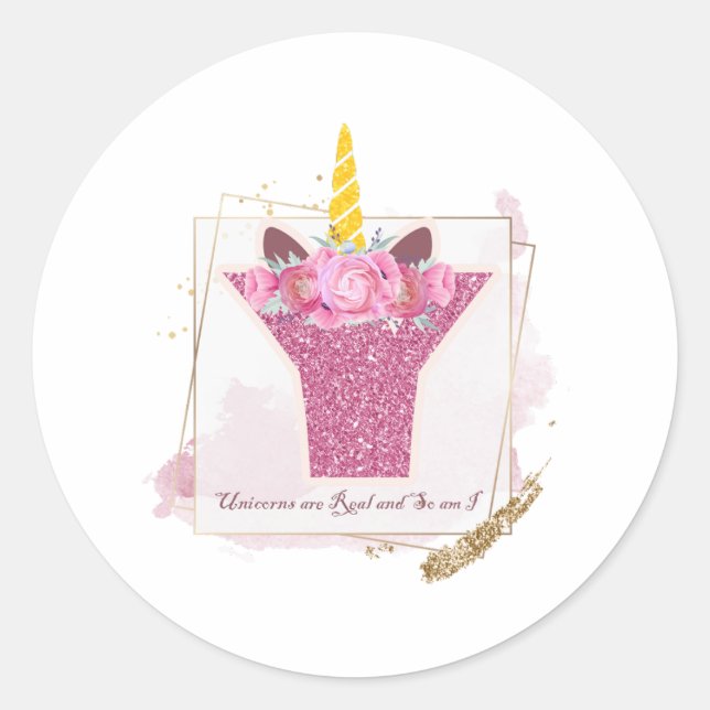 Unicorn Monograma Y Autocolantes personalizados (Frente)