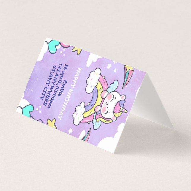 Unicorn Rainbow Birthday Invitation Folded Card (Frente)