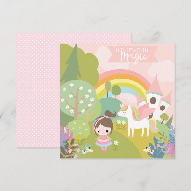 Unicorn Rainbow with Girl and Fantasy Castle (Frente/Verso)
