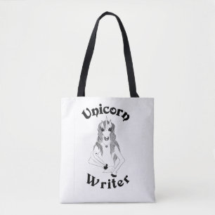 Unicorn Writer - All-Over-Impressão Tote Bag, Medi