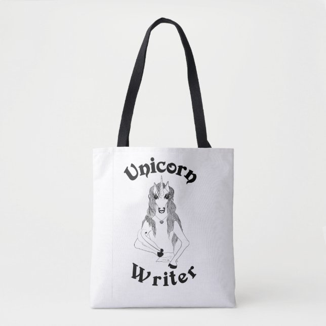 Unicorn Writer - All-Over-Impressão Tote Bag, Medi (Frente)