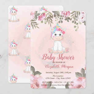Unicórnio Bebê Fofo, Convite de Chá de Bebê Floral