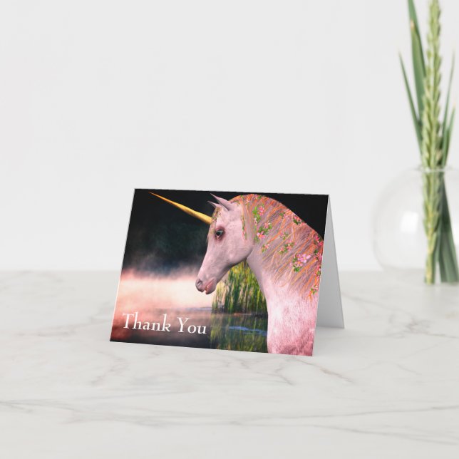 Unicórnio Branco E Cartões de agradecimentos De Fa (Frente)