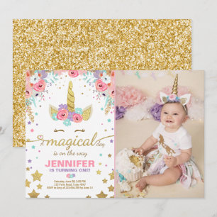 Unicórnio Convite de Aniversário Mágico Dourado