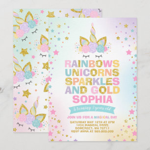 Unicórnio - Convite de Aniversário - Partido Má