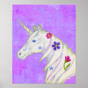 Unicórnio da flor no impressão roxo da arte