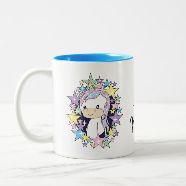 Unicórnio de Kawaii e caneca bonito do Dois-Tom (Esquerda)