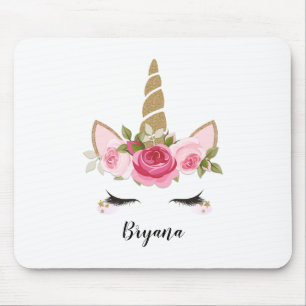 Unicórnio Dourado Floral Lindo Mouse Pad Moderno