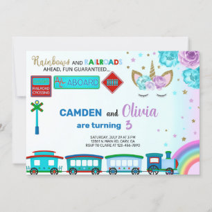 Unicórnio e treina o convite de aniversário para i