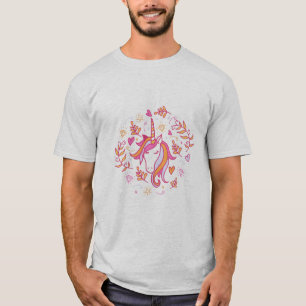 Unicórnio em T-Shirt Cor-de-Rosa e Laranja
