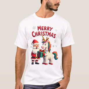 Unicórnio Natal Fofo Papai Noel em Camiseta de Nat
