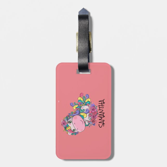 Unicórnio Partido Rosa  Etiqueta de Bagagem (Traseira Vertical)