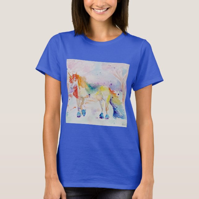 Unicórnio Púrpura De Aquarela Mulher Camiseta (Frente)