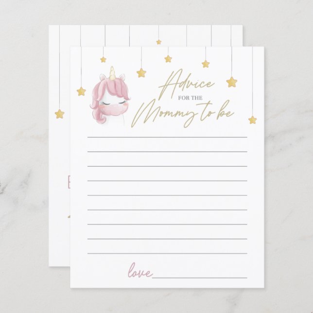 Unicórnio Rosa, Estrelas, Chá de fraldas de Consel (Frente/Verso)