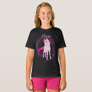 Unicórnio Rosa. T-Shirt de Nome Personalizado