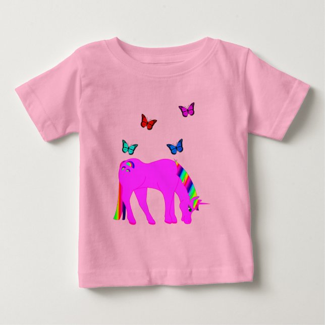 Unicórnio Roxo e Borboletas ZKOA Toddler T-shirt (Frente)