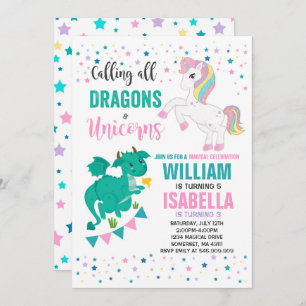 Unicórnios e convite do aniversário dos dragões