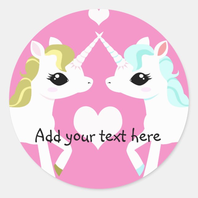 Unicórnios em adoro adesivo personalizável (Frente)