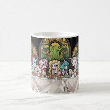 Unicórnios na caneca de café de mesa