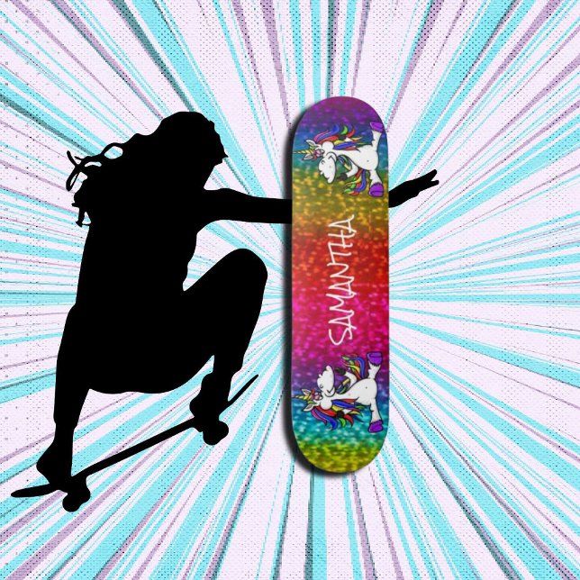 Unicorns Rainbow Glitter Skateboard (Girl Power, Original and best online Zazzle skateboard shop- Urban Warrior)