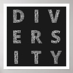 Unidade na diversidade poster de preto e branco
