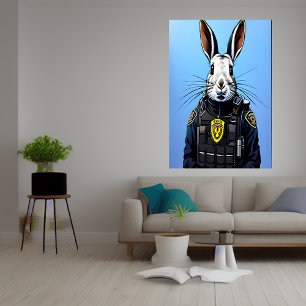 Uniforme policial vestindo coelho AI Art Poster