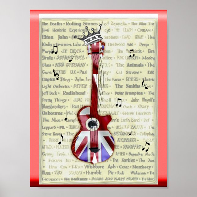 Union Jack Guitar British Rock Theme Poster (Frente)
