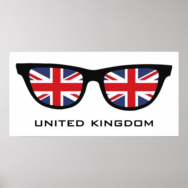 Union Jack UK Shades texto personalizado e poster  (Frente)