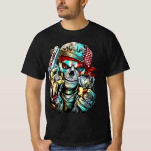 Unisex Cotton Black Skull Art Impresso T-Shirt